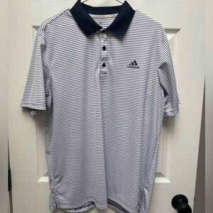 Adidas Men's Polo Shirt - Navy and White Stripes